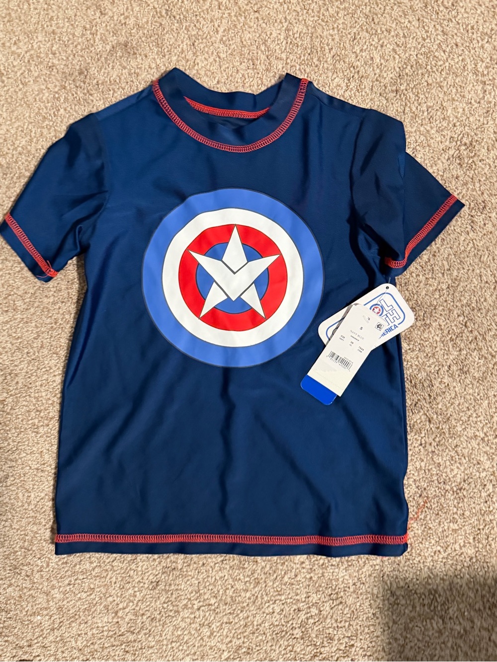 Marvel Captain America Rash Guard Shirt Boys Swim Top Blue UPF 50 Superhero
